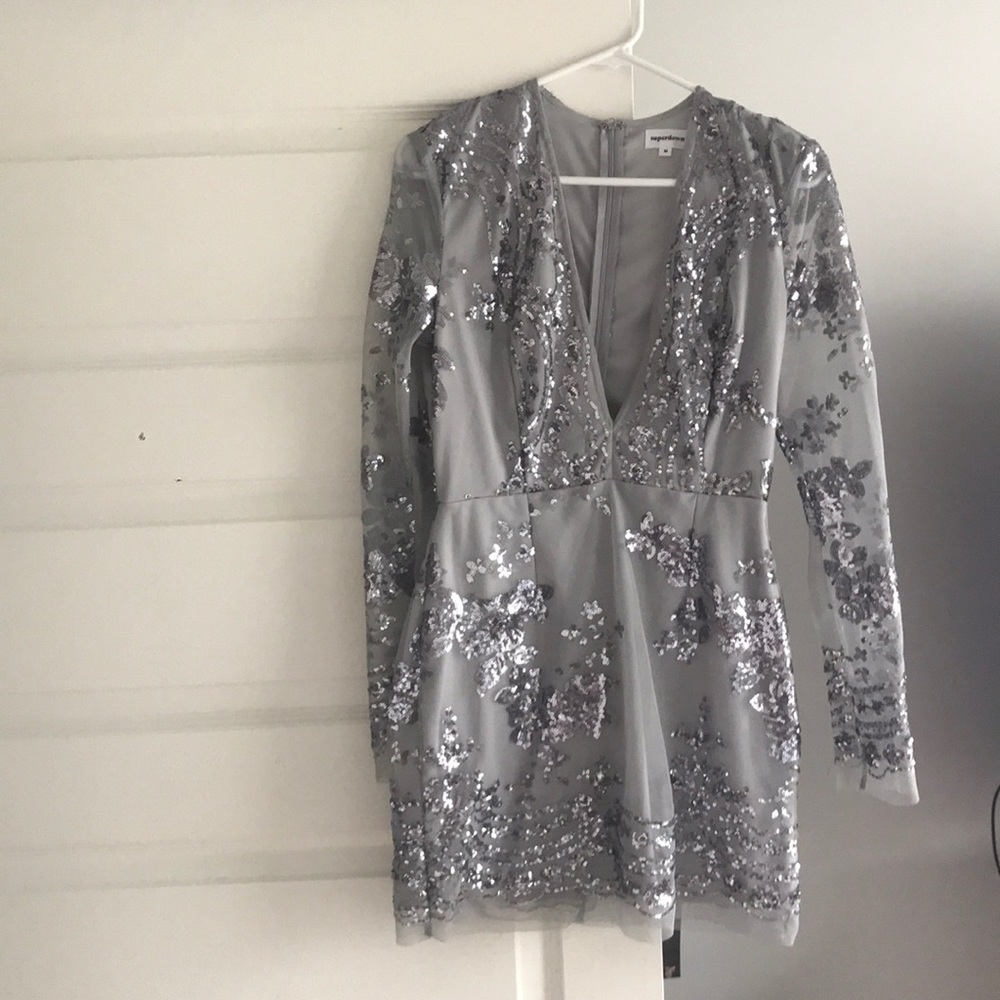 Blue long sleeve silver dress || Superdown
